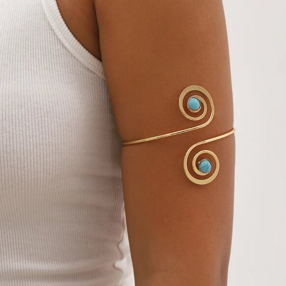 Gold & Turquoise Spiral Armband - Picture 1 of 4